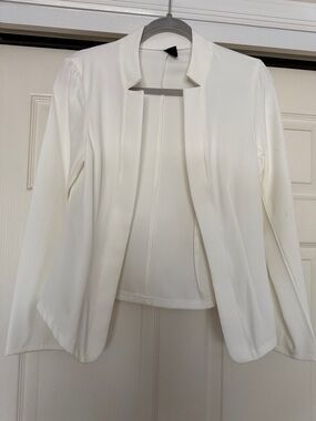 SHEIN White Open-Front Collarless Women's Blazer